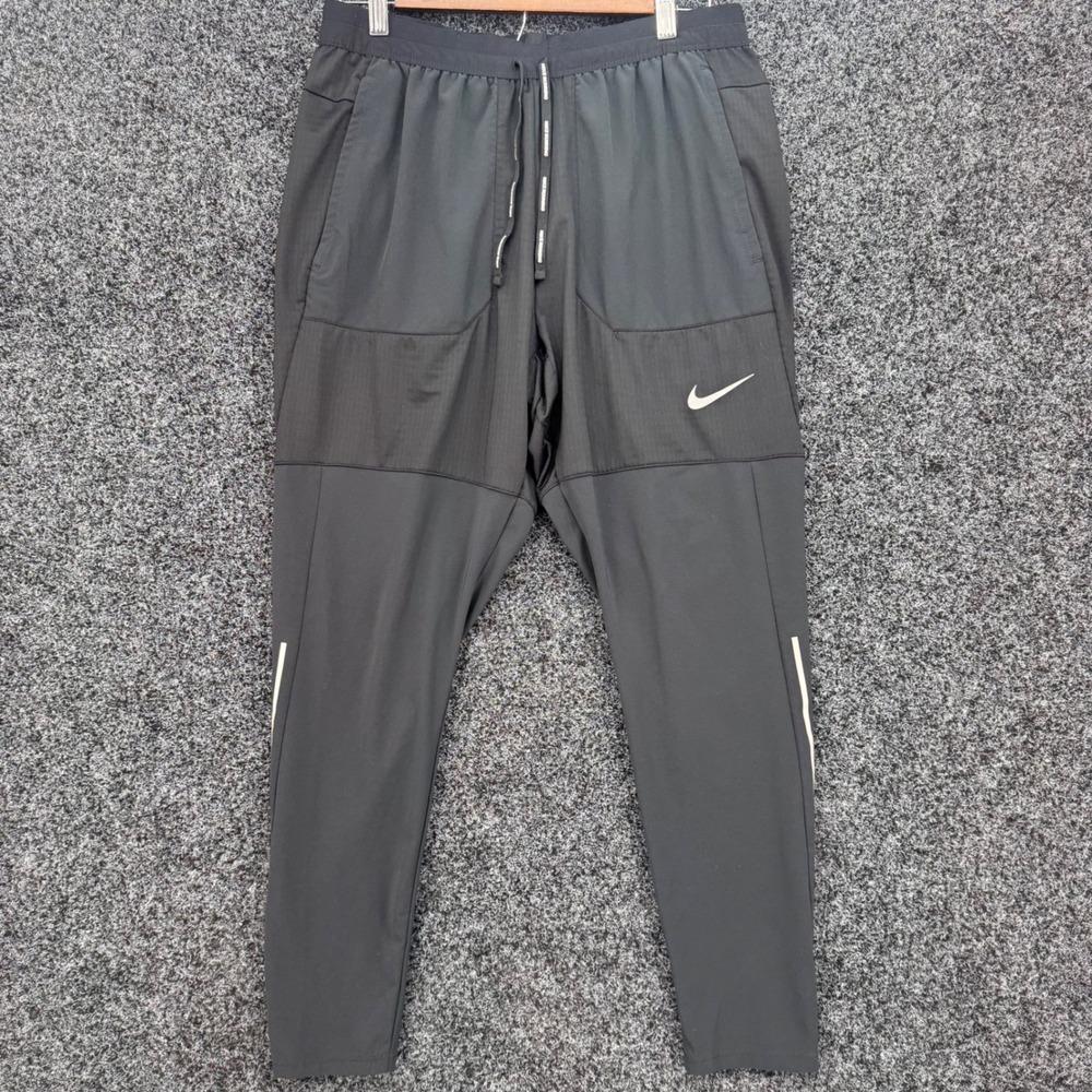 Nike Dri-FIT Mens Running Pants Black Tapered Joggers Large Reflective CU5731